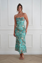 Oh Hello Clothing Women > Clothing > Dresses 1*DONE -INDIKAH-64531D05-Green Floral Cowl Neck Slip Midi Dress