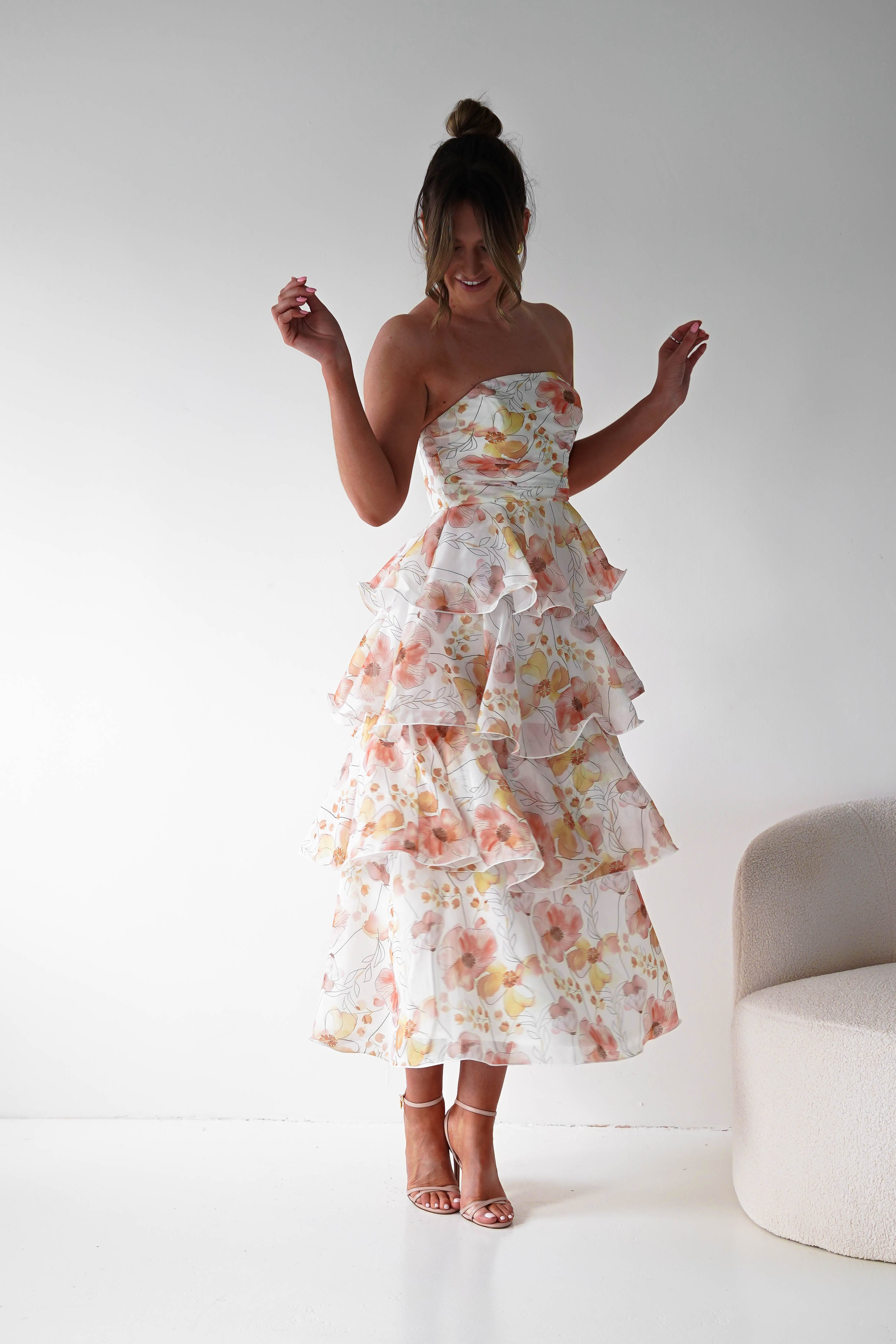 Oh Hello Clothing Women > Clothing > Dresses 1*DONE -INDIKAH-CM6406D16-Floral Tiered Strapless Maxi Dress