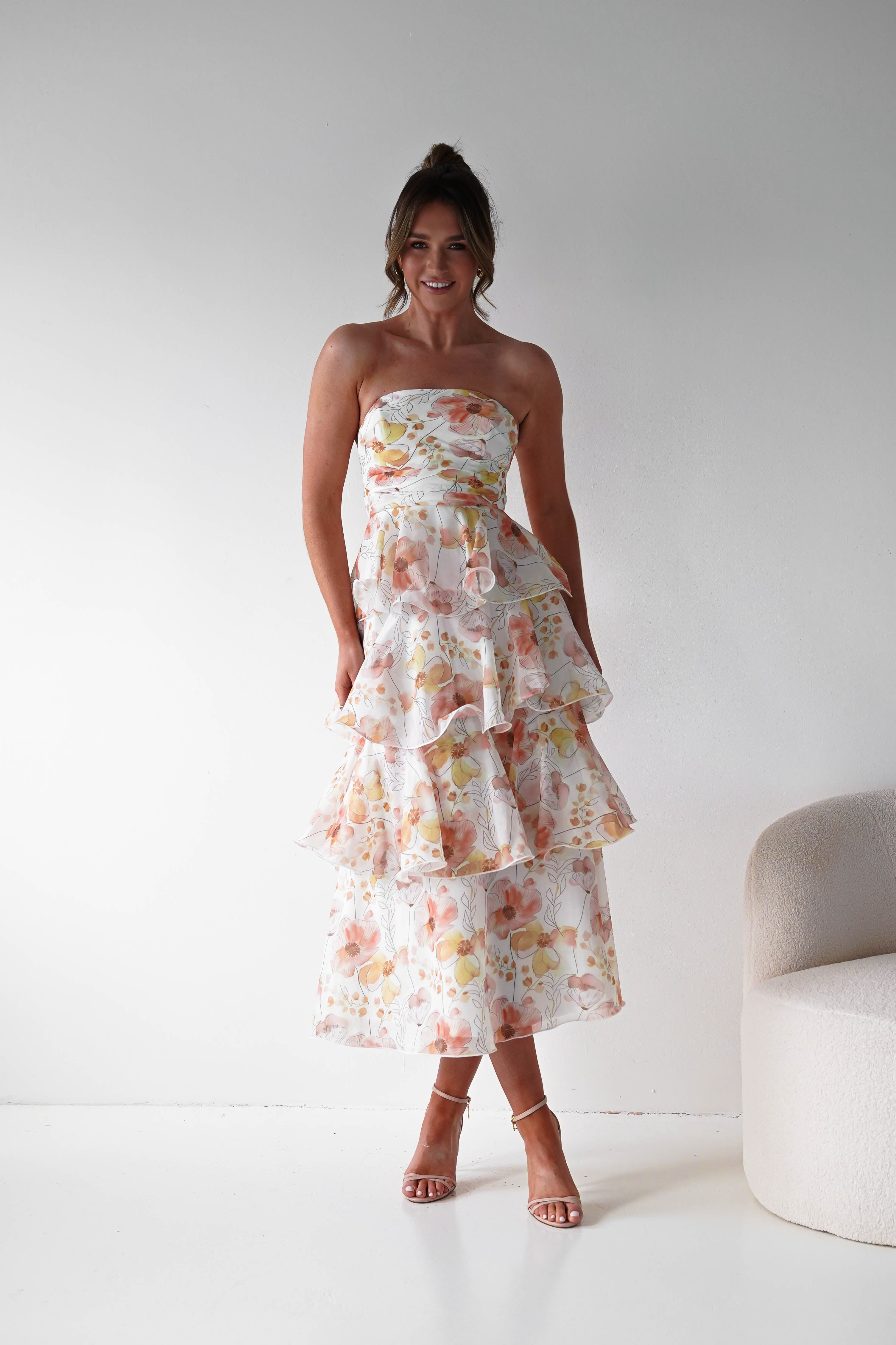 Oh Hello Clothing Women > Clothing > Dresses 1*DONE -INDIKAH-CM6406D16-Floral Tiered Strapless Maxi Dress