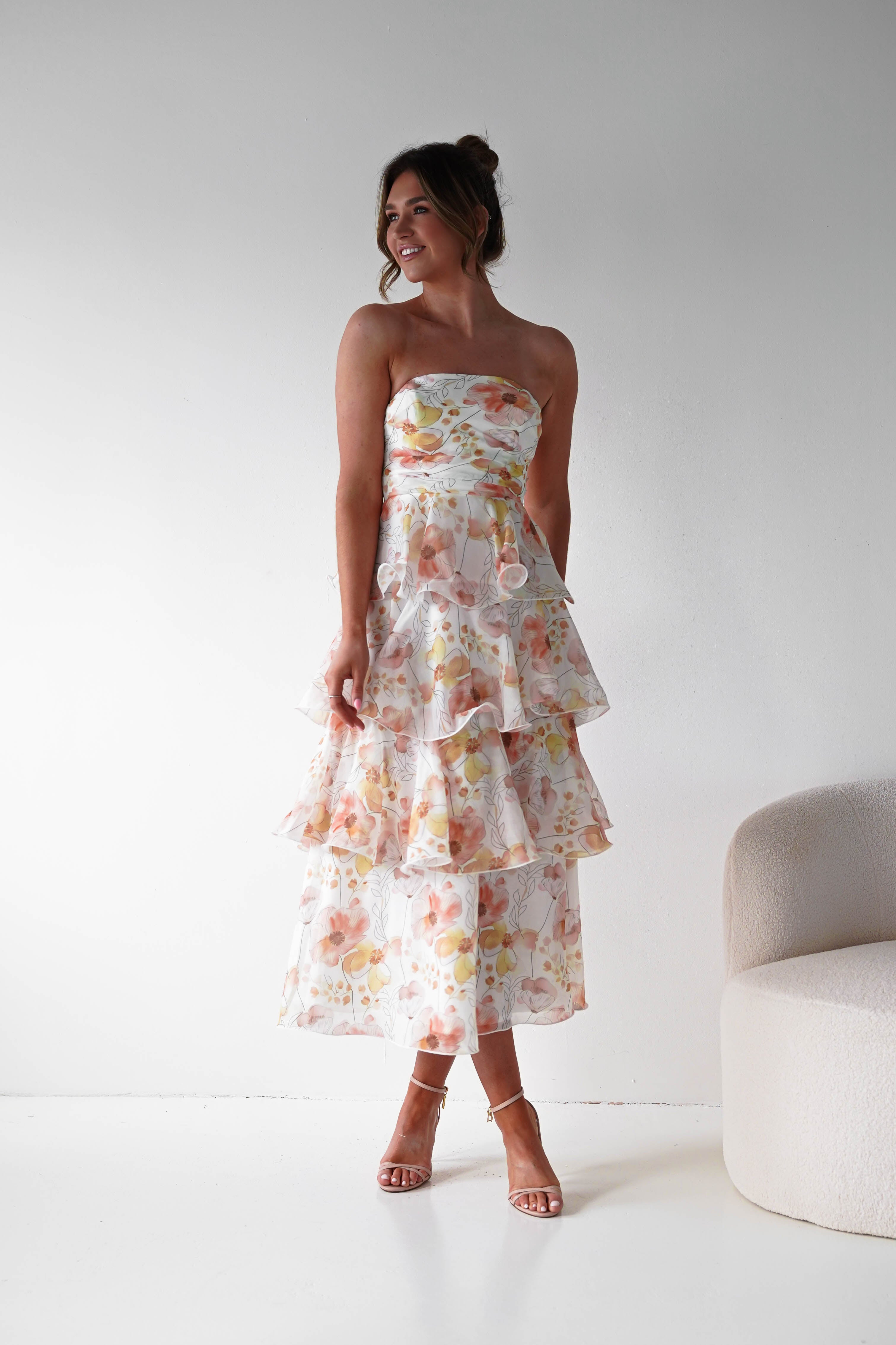 Oh Hello Clothing Women > Clothing > Dresses 1*DONE -INDIKAH-CM6406D16-Floral Tiered Strapless Maxi Dress