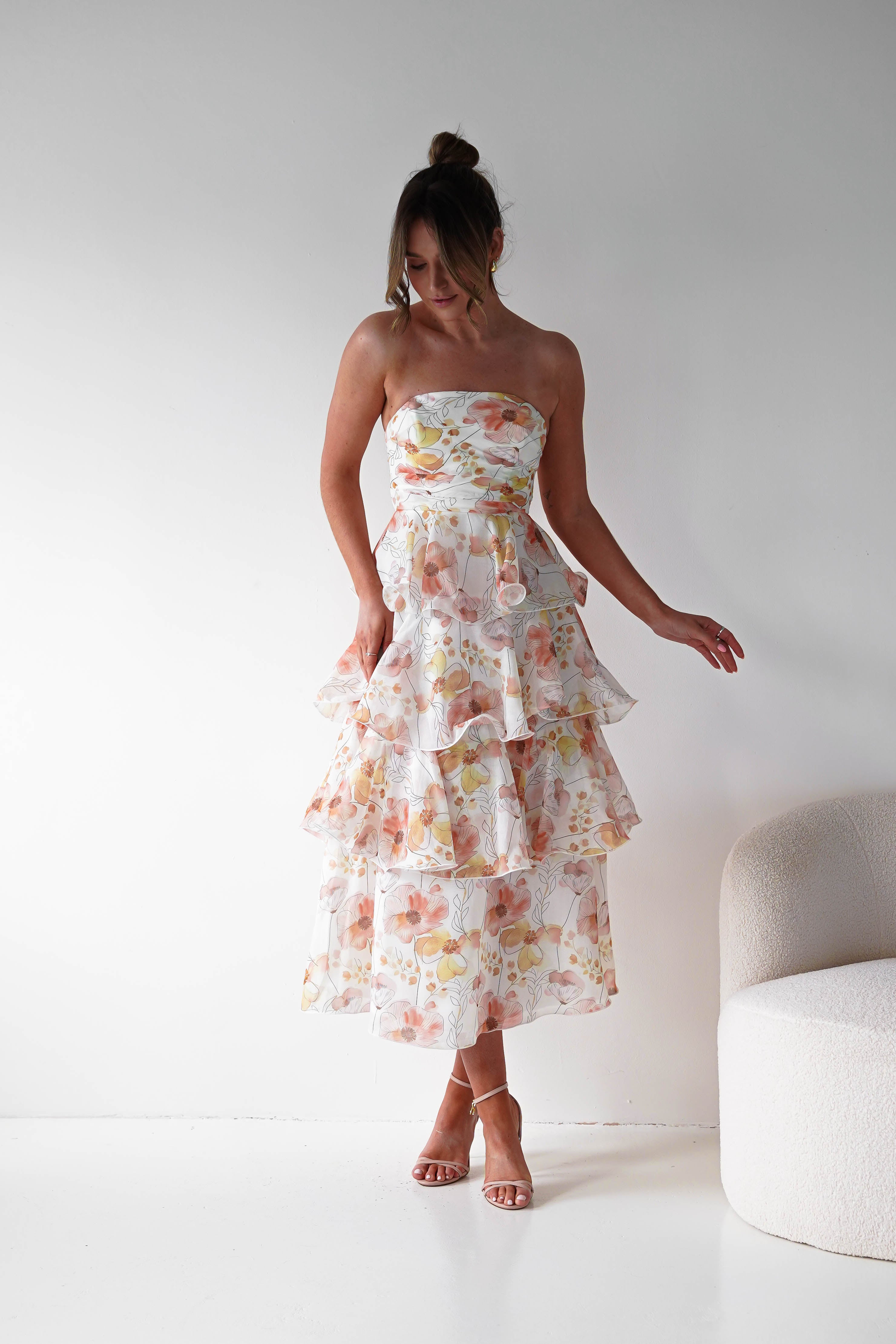 Oh Hello Clothing Women > Clothing > Dresses 1*DONE -INDIKAH-CM6406D16-Floral Tiered Strapless Maxi Dress