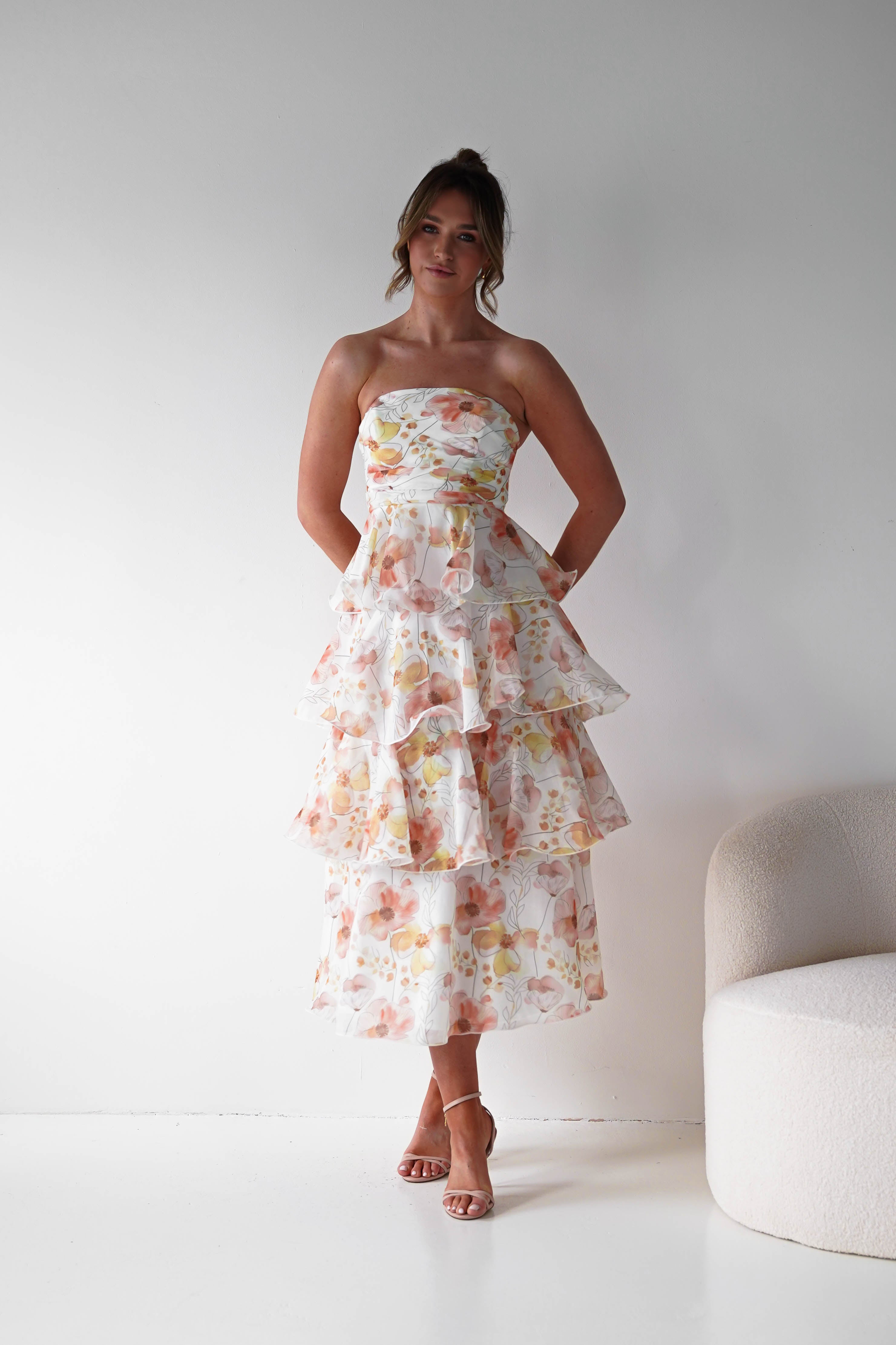 Oh Hello Clothing Women > Clothing > Dresses 1*DONE -INDIKAH-CM6406D16-Floral Tiered Strapless Maxi Dress