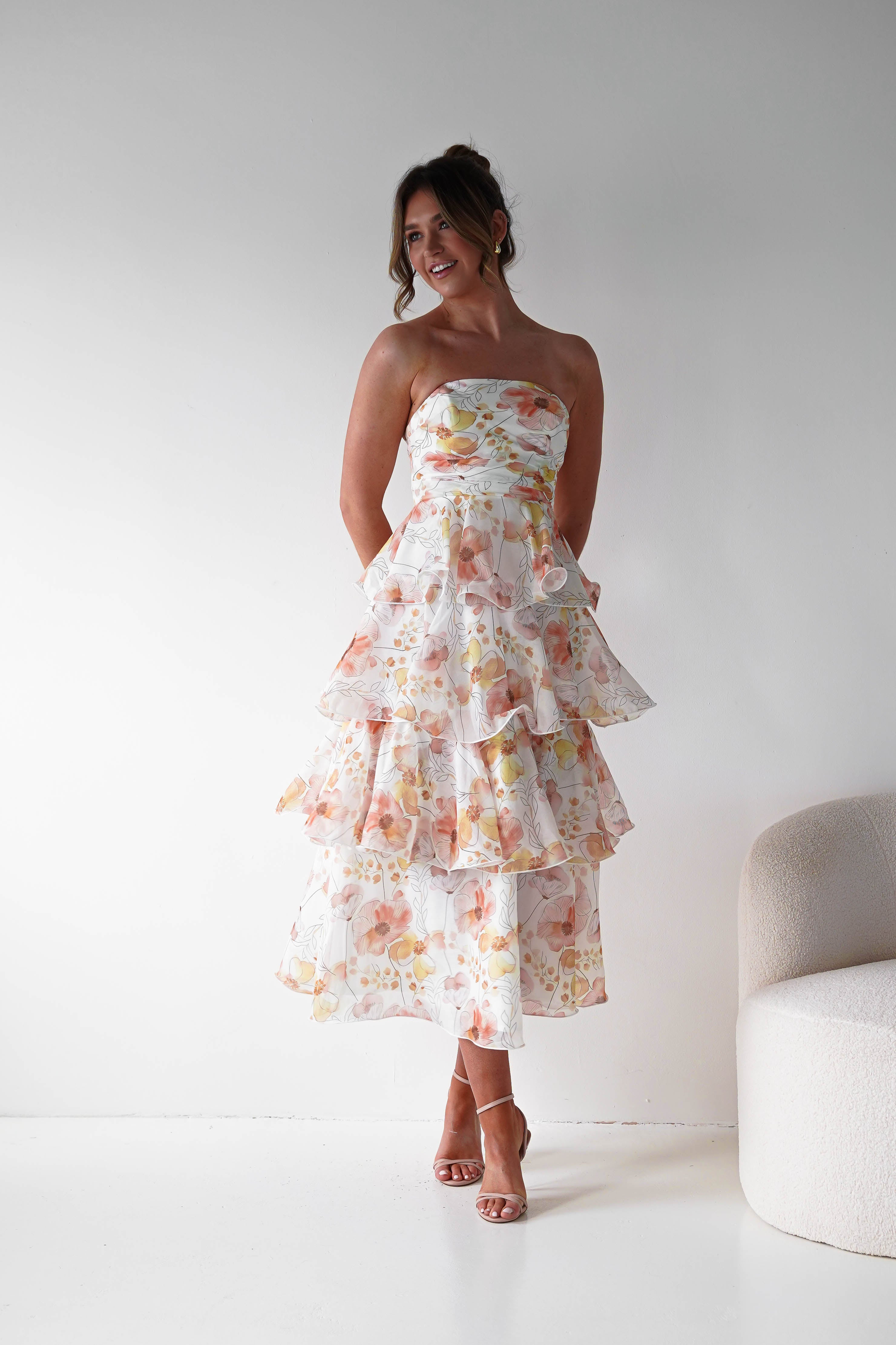 Oh Hello Clothing Women > Clothing > Dresses 1*DONE -INDIKAH-CM6406D16-Floral Tiered Strapless Maxi Dress