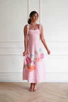 Oh Hello Clothing Women > Clothing > Dresses 1*DONE-INDIKAH- CM6630DB02- Pink Floral Tie Strap Midi Dress