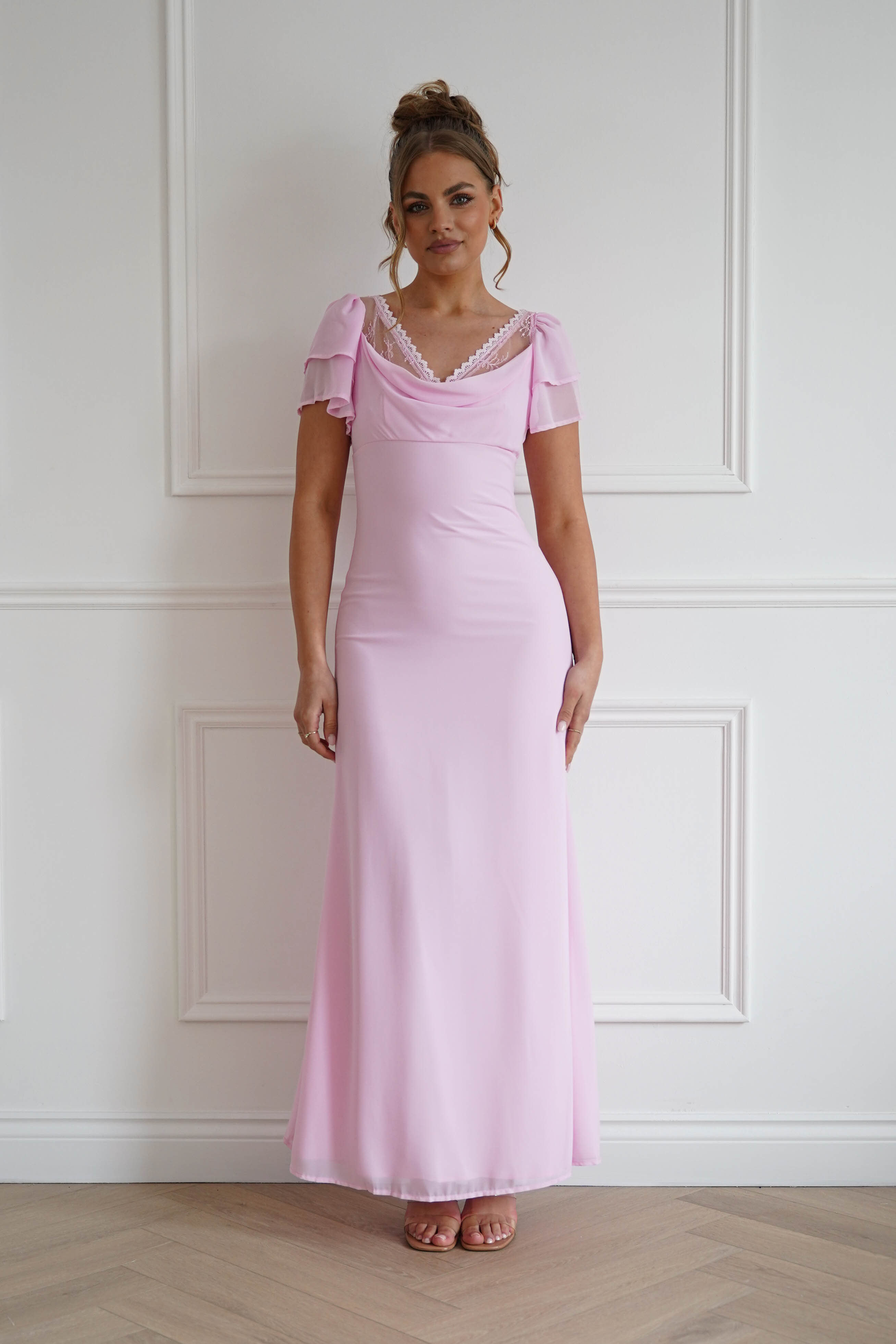 Oh Hello Clothing Women > Clothing > Dresses 1*DONE- INDIKAH-CM6669W-Pink Flutter Sleeve Maxi Dress