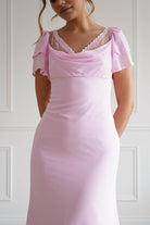 Oh Hello Clothing Women > Clothing > Dresses 1*DONE- INDIKAH-CM6669W-Pink Flutter Sleeve Maxi Dress