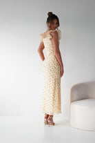 Oh Hello Clothing Women > Clothing > Dresses 1*DONE -INDIKAH-CM6688F- Butter Yellow Floral Ruffle Maxi Dress