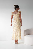 Oh Hello Clothing Women > Clothing > Dresses 1*DONE -INDIKAH-CM6688F- Butter Yellow Floral Ruffle Maxi Dress