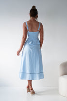 Oh Hello Clothing Women > Clothing > Dresses 1*DONE -INDIKAH-CM6696F- BLUE MIDI DRESS WITH PEPLUM DETAIL