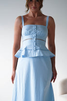 Oh Hello Clothing Women > Clothing > Dresses 1*DONE -INDIKAH-CM6696F- BLUE MIDI DRESS WITH PEPLUM DETAIL