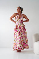 Oh Hello Clothing Women > Clothing > Dresses 1*DONE -INDIKAH-CM6714J-Blush & Rose Floral Halterneck Maxi Dress