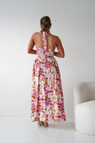Oh Hello Clothing Women > Clothing > Dresses 1*DONE -INDIKAH-CM6714J-Blush & Rose Floral Halterneck Maxi Dress