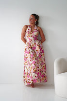 Oh Hello Clothing Women > Clothing > Dresses 1*DONE -INDIKAH-CM6714J-Blush & Rose Floral Halterneck Maxi Dress