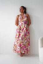 Oh Hello Clothing Women > Clothing > Dresses 1*DONE -INDIKAH-CM6714J-Blush & Rose Floral Halterneck Maxi Dress