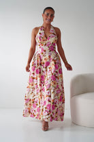 Oh Hello Clothing Women > Clothing > Dresses 1*DONE -INDIKAH-CM6714J-Blush & Rose Floral Halterneck Maxi Dress