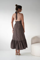 Oh Hello Clothing Women > Clothing > Dresses 1*DONE -INDIKAH-CM6717J-Brown Polka Dot Halter Neck Midi Dress