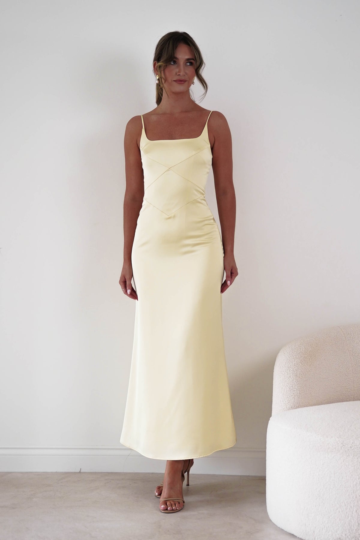 Oh Hello Clothing Women > Clothing > Dresses 1*DONE*-INDIKAH-HRT0191F-Butter Yellow Satin Panelled Maxi Dress