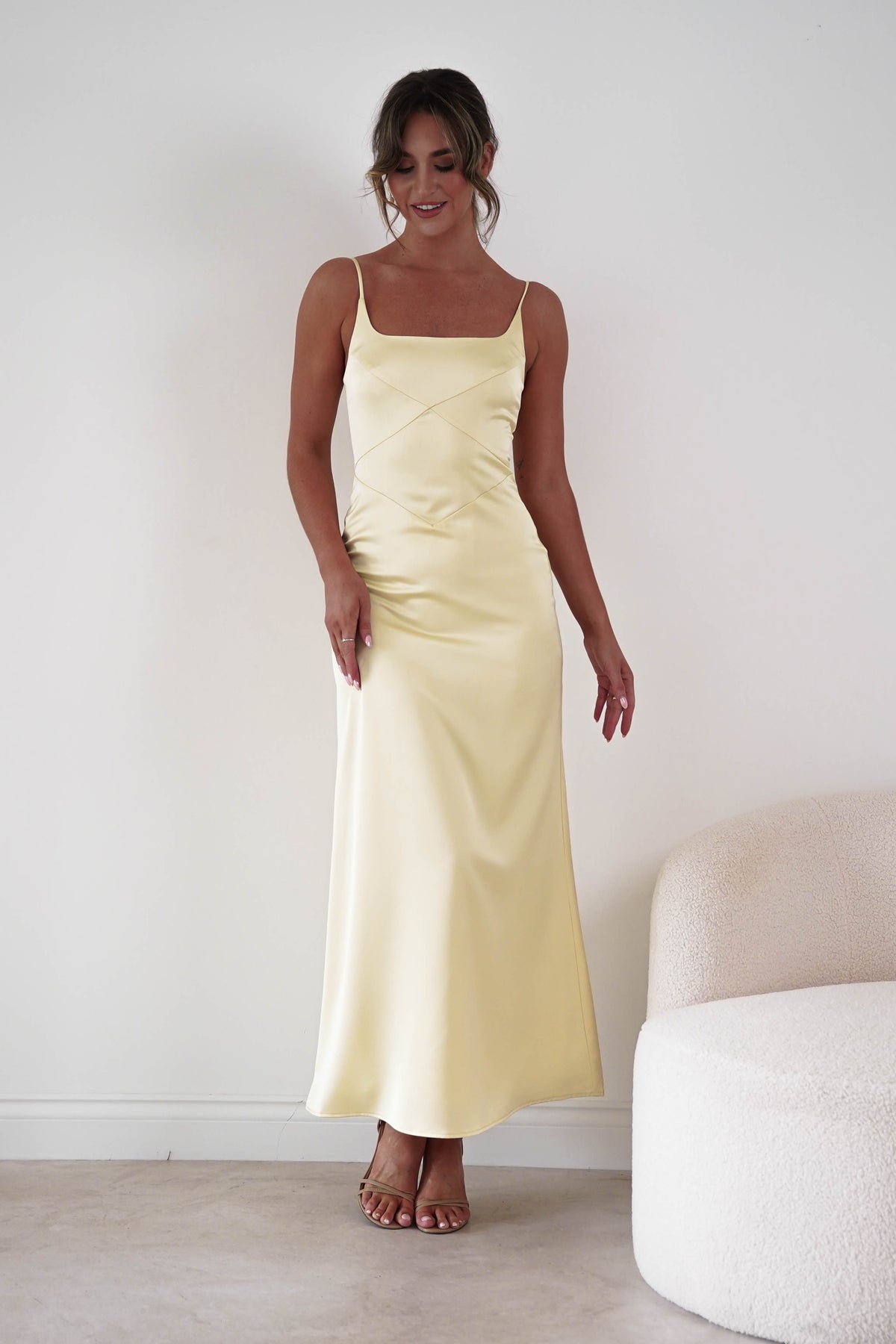 Oh Hello Clothing Women > Clothing > Dresses 1*DONE*-INDIKAH-HRT0191F-Butter Yellow Satin Panelled Maxi Dress