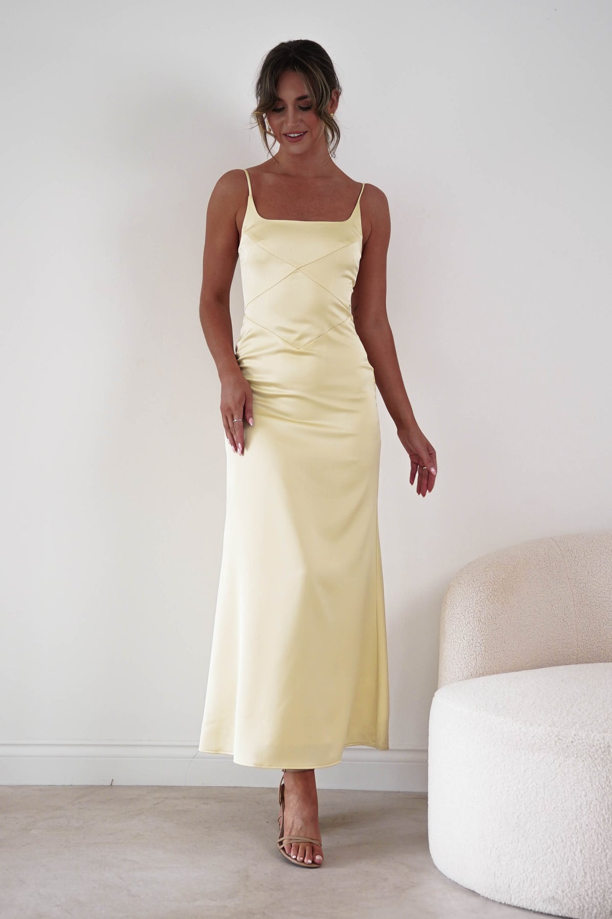 Oh Hello Clothing Women > Clothing > Dresses 1*DONE*-INDIKAH-HRT0191F-Butter Yellow Satin Panelled Maxi Dress