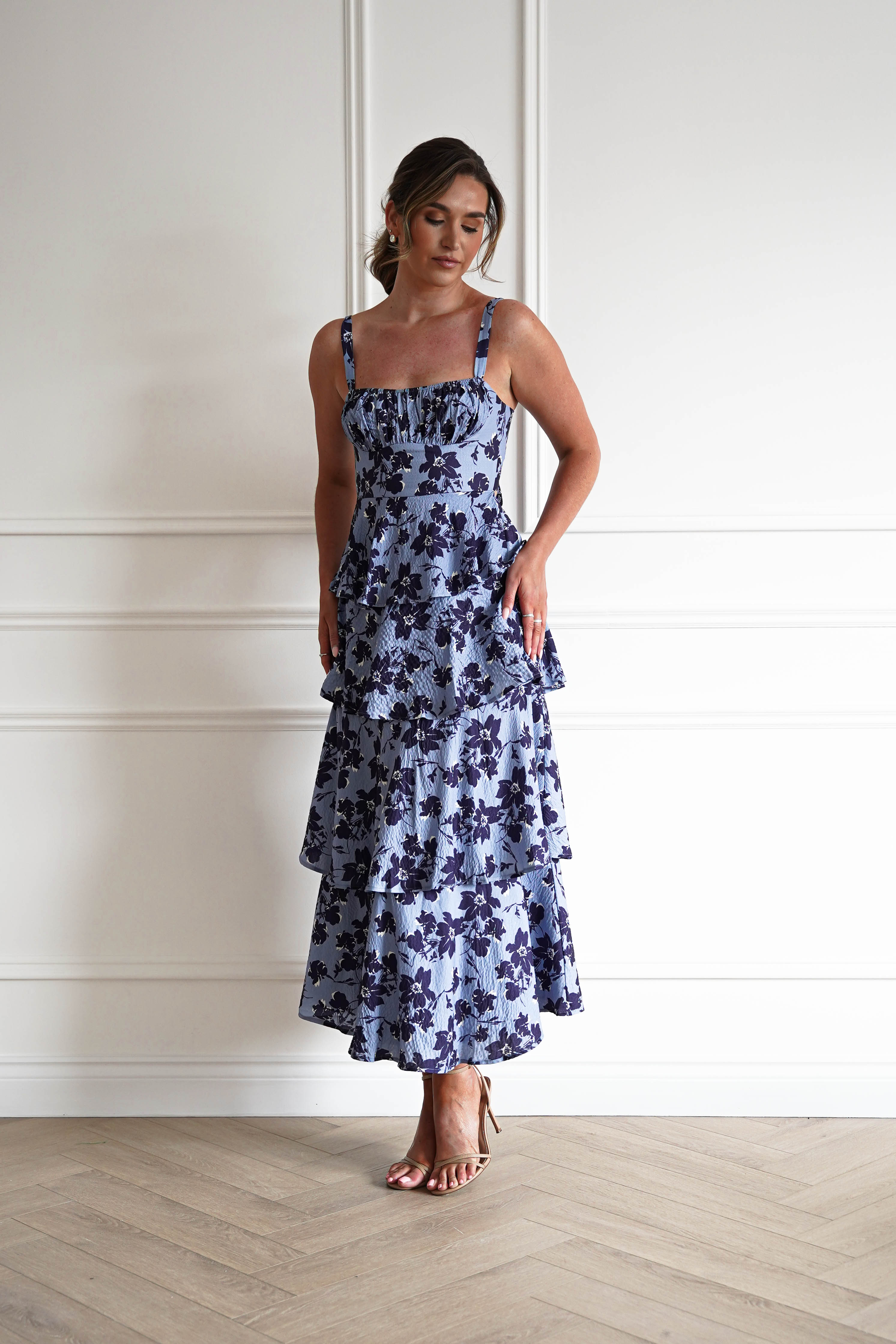 Tasha Floral Tie Back Midi Dress | Blue Print | Wedding Guest Dress M (10) Tasha Floral Tie Back Midi Dress | Blue Print | Wedding Guest Dress M (10)