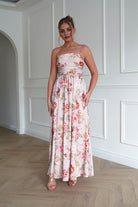 Oh Hello Clothing Dresses > Prom Dresses 1*DONE-INIDKAH-BR0498D- NUDE Floral Ruched Midi Dress