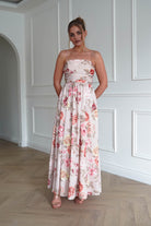 Oh Hello Clothing Dresses > Prom Dresses 1*DONE-INIDKAH-BR0498D- NUDE Floral Ruched Midi Dress