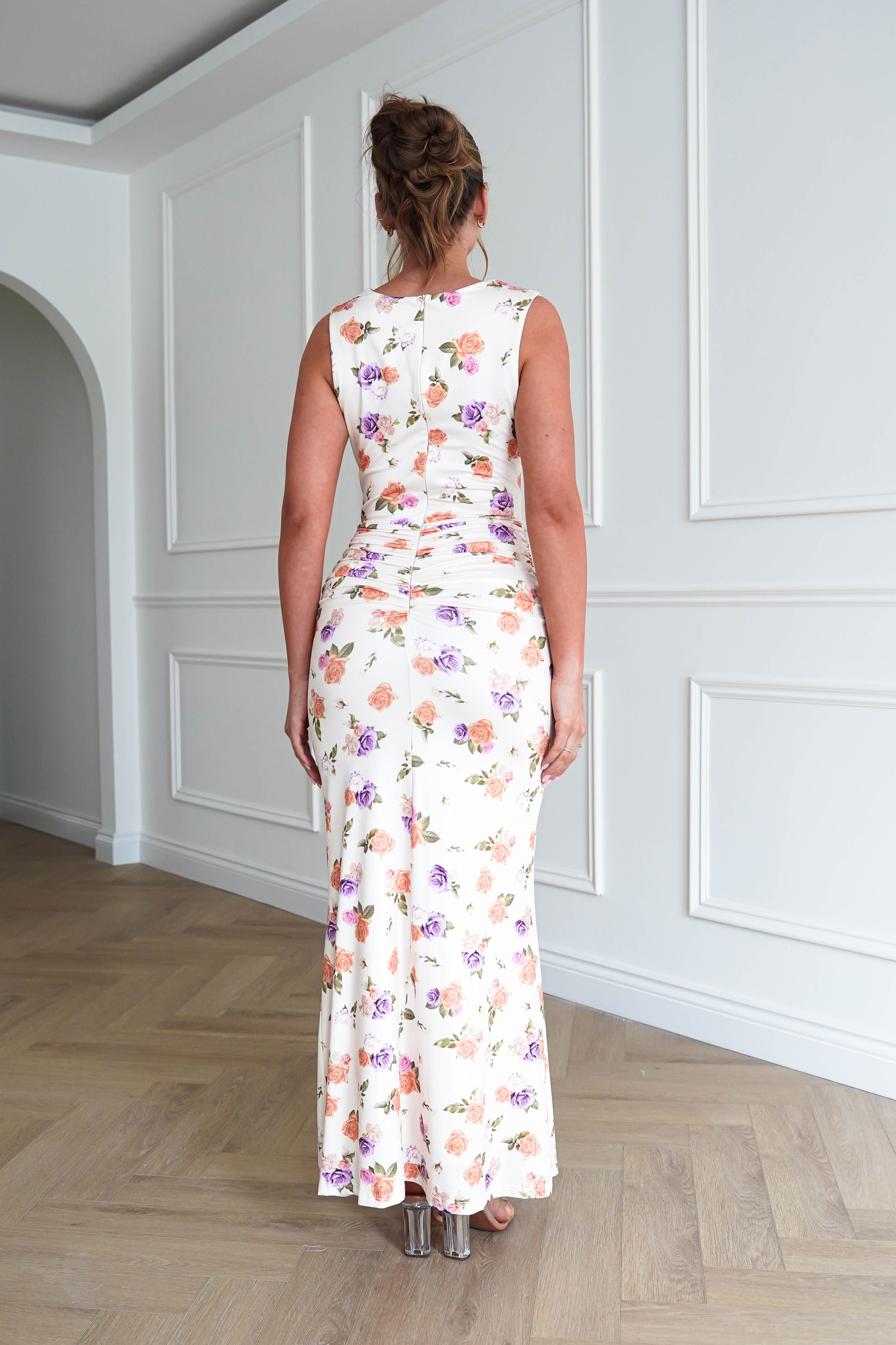 Oh Hello Clothing Dresses > Prom Dresses 1*DONE-INIKAH BRO191J03-Floral Ruched Cowl Neck Midi Dress