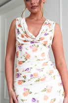 Oh Hello Clothing Dresses > Prom Dresses 1*DONE-INIKAH BRO191J03-Floral Ruched Cowl Neck Midi Dress