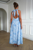 Oh Hello Clothing Dresses > Prom Dresses 1*DONE-INIKAH-ST5286JK03- Blue Floral Halterneck Midi Dress