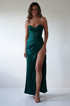 Julianne Corset Satin Gown | Emerald Green | Debs & Prom | Formal Gown | Oh Hello Clothing