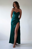 Julianne Corset Satin Gown | Emerald Green | Debs & Prom | Formal Gown | Oh Hello Clothing