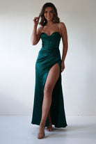 Julianne Corset Satin Gown | Emerald Green | Debs & Prom | Formal Gown | Oh Hello Clothing
