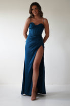 Julianne Corset Satin Gown | French Navy | Debs & Prom | Formal Gown | Oh Hello Clothing