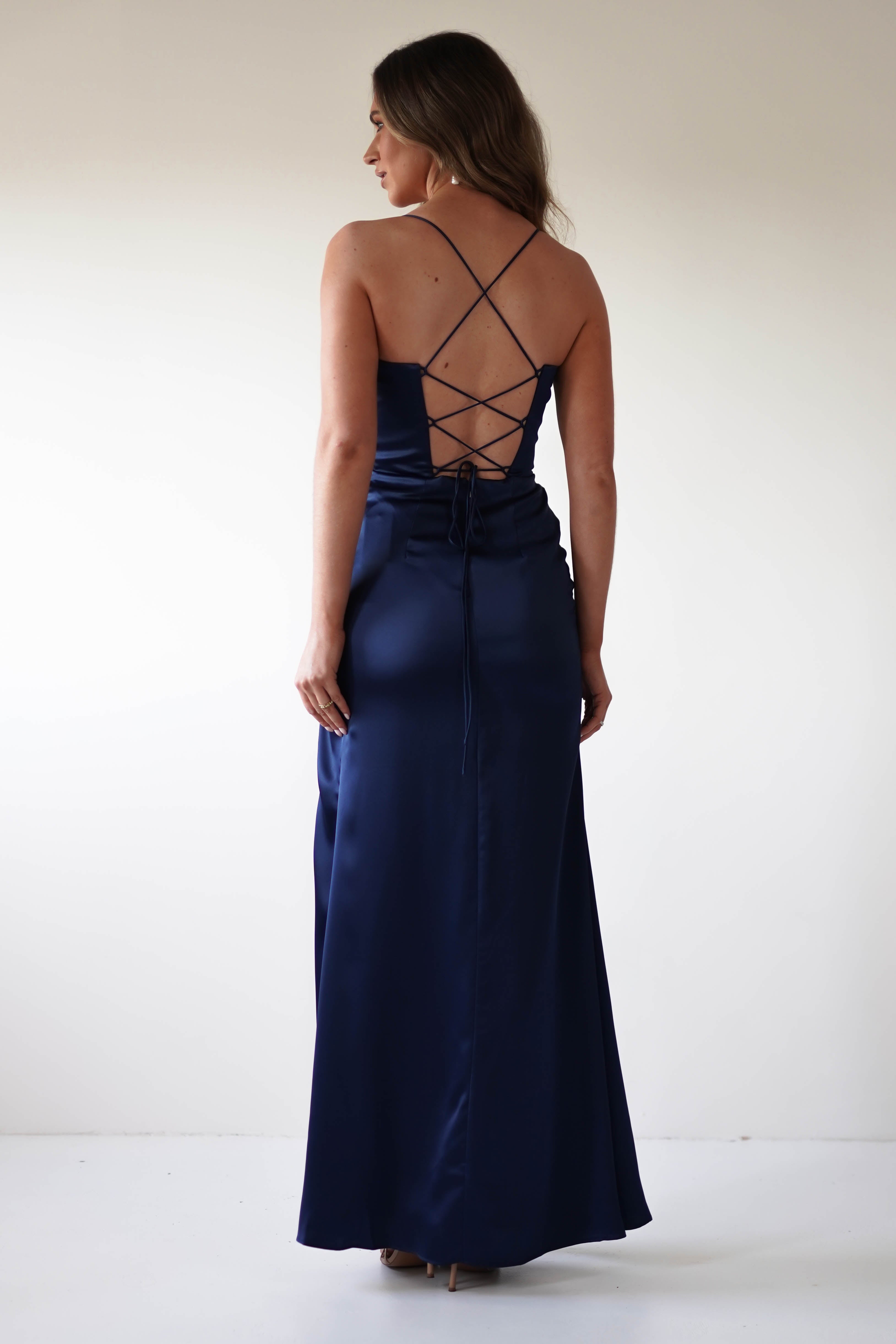 Julianne Corset Satin Gown | Navy