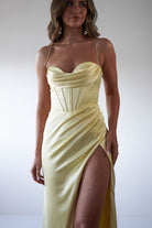 Julianne Corset Satin Gown | Yellow | Debs & Prom | Formal Gown | Oh Hello Clothing