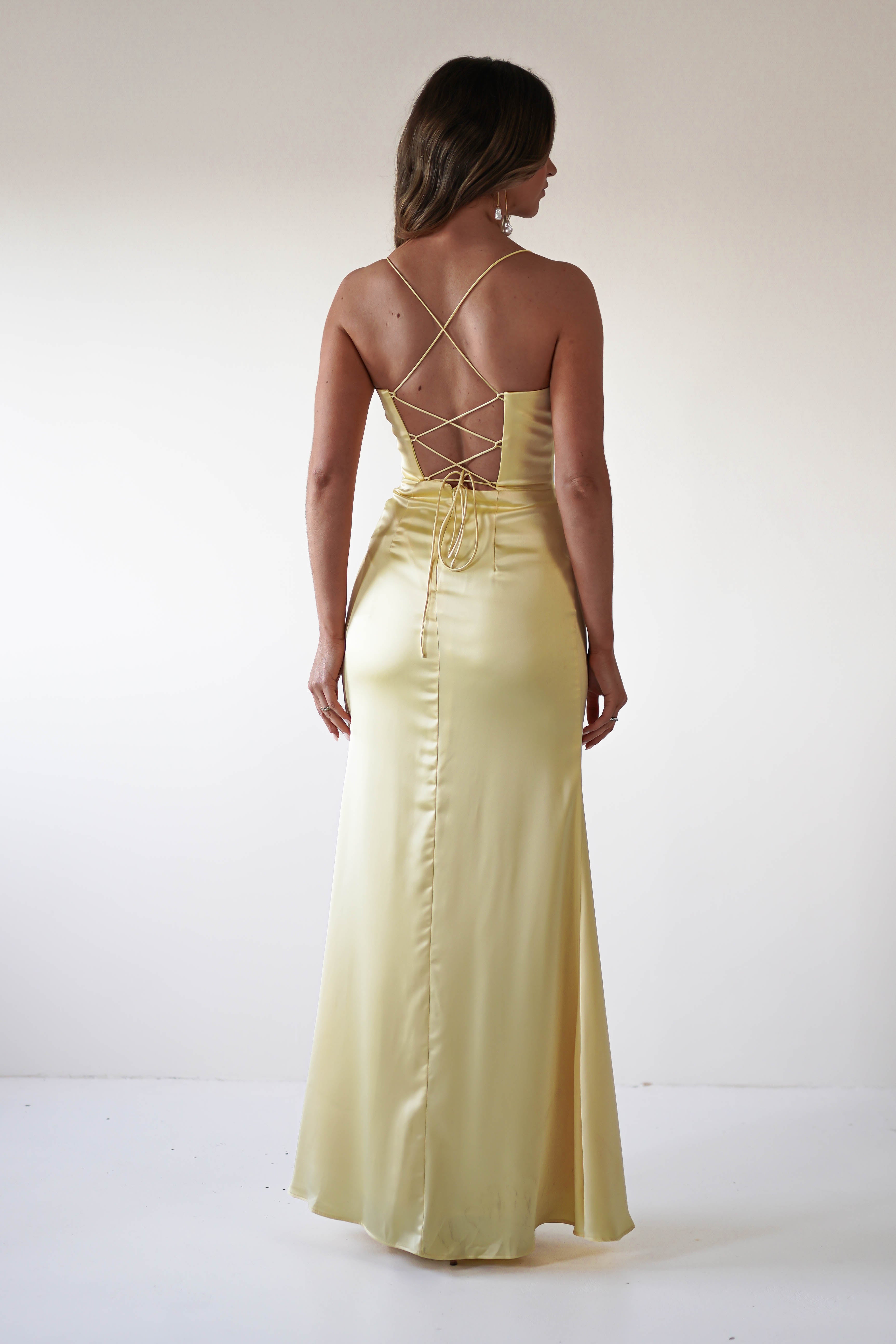 Julianne Corset Satin Gown | Yellow