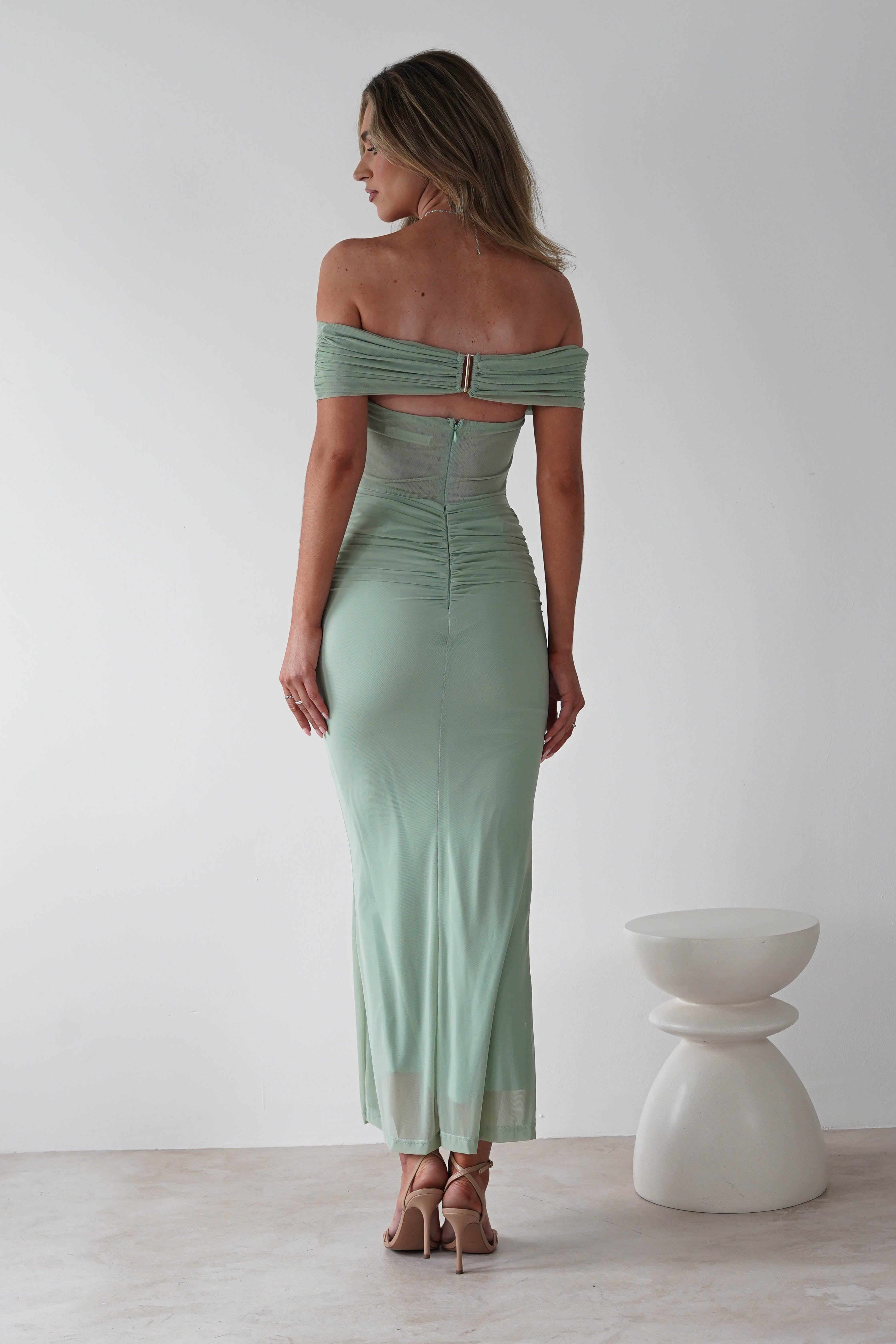 Shari Off The Shoulder Mesh Maxi | Sage | Oh Hello Clothing | XS (6)