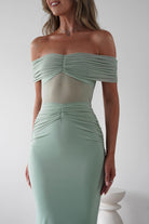 Shari Off The Shoulder Mesh Maxi Sage | Wedding Guest Dress | Off Shoulder | Maxi | Oh Hello Clothing