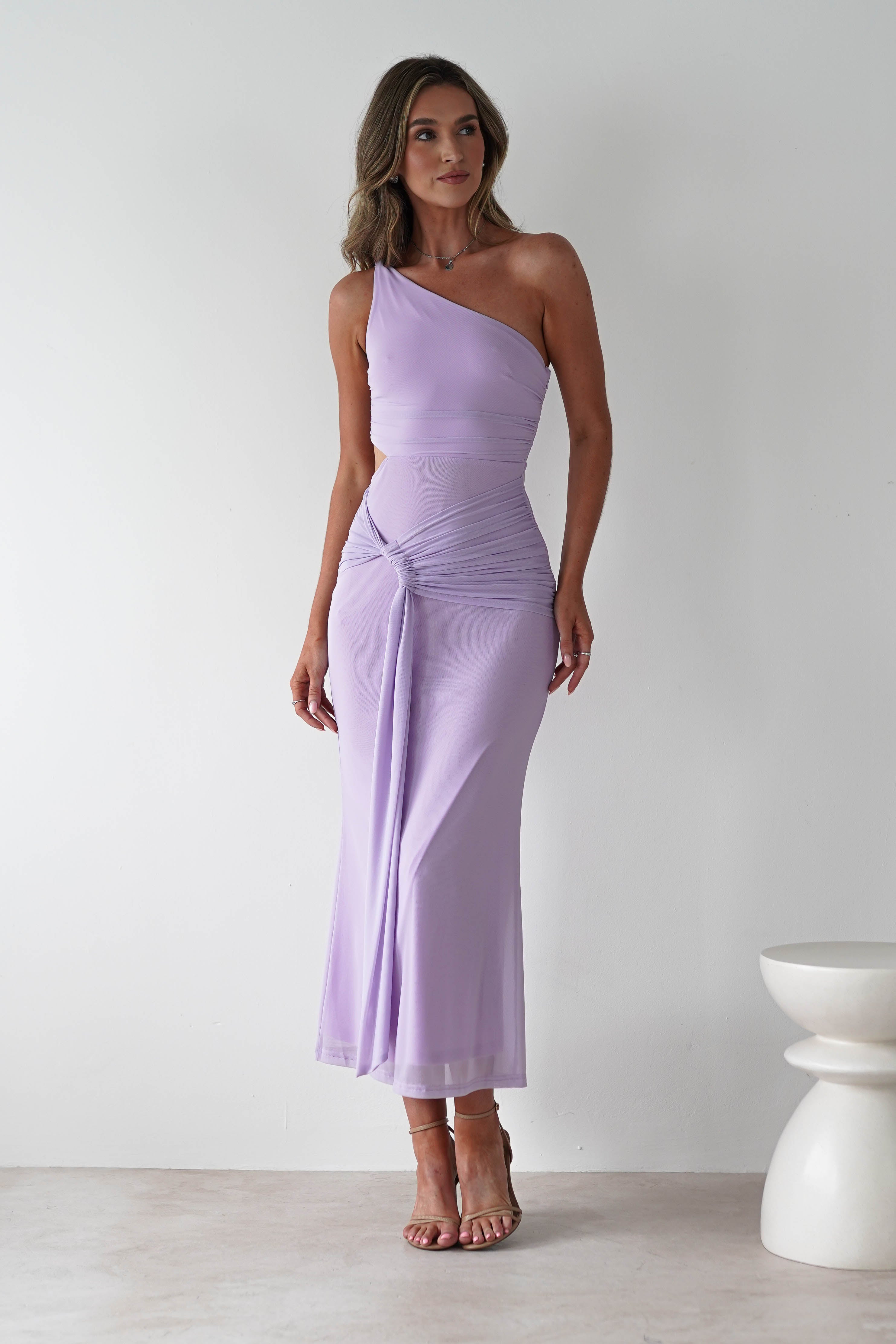 Georgia Mesh Midaxi Dress | Lilac | Oh Hello Clothing | XS (6)
