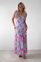 Karmen Ruffle Floral Midaxi Dress Blue/Pink | Wedding Guest Dress | Oh Hello Clothing