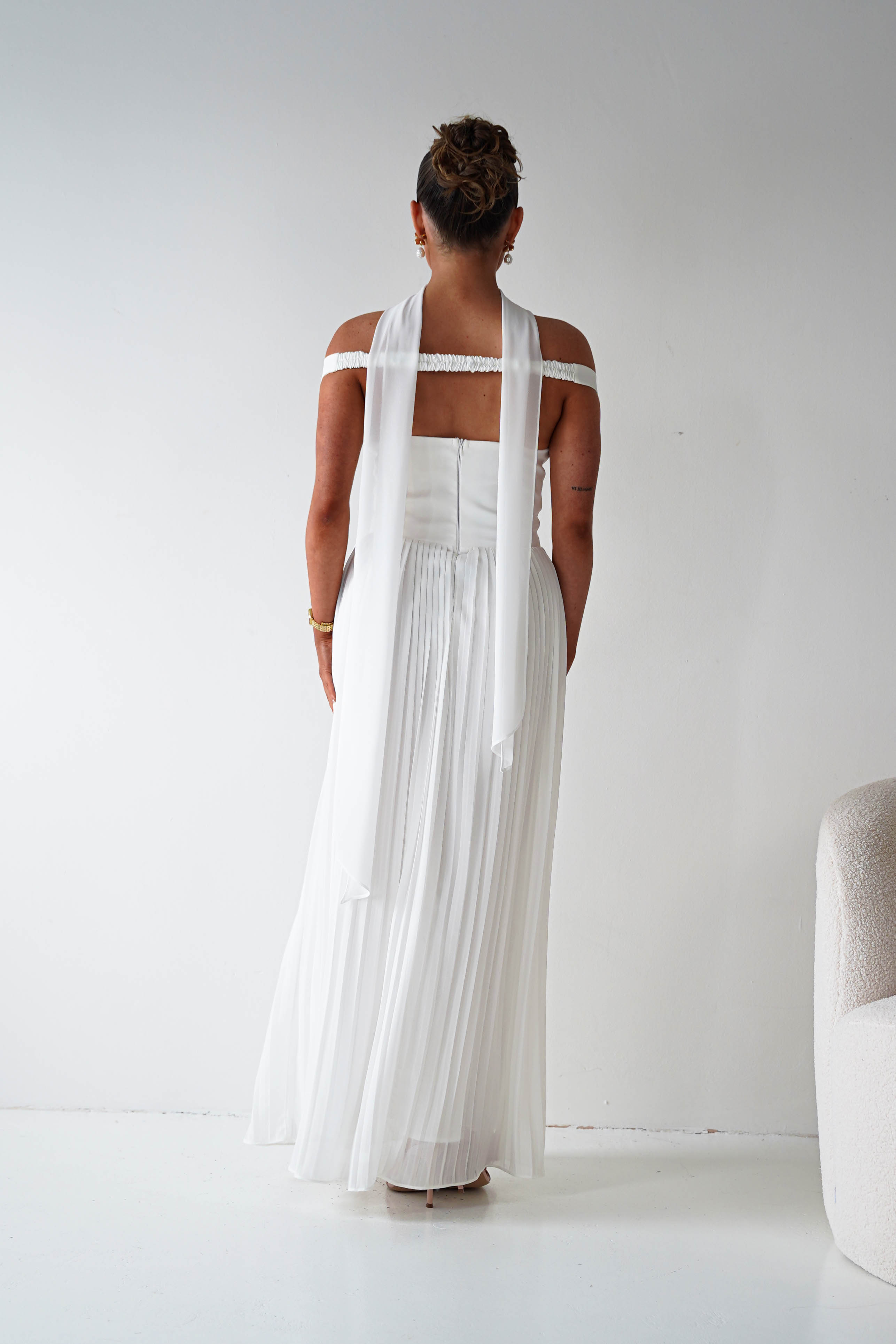 Oh Hello Clothing Women > Clothing > Dresses 1*DONE- Kelsea Off The Shoulder Pleated Maxi Dress |WHITE