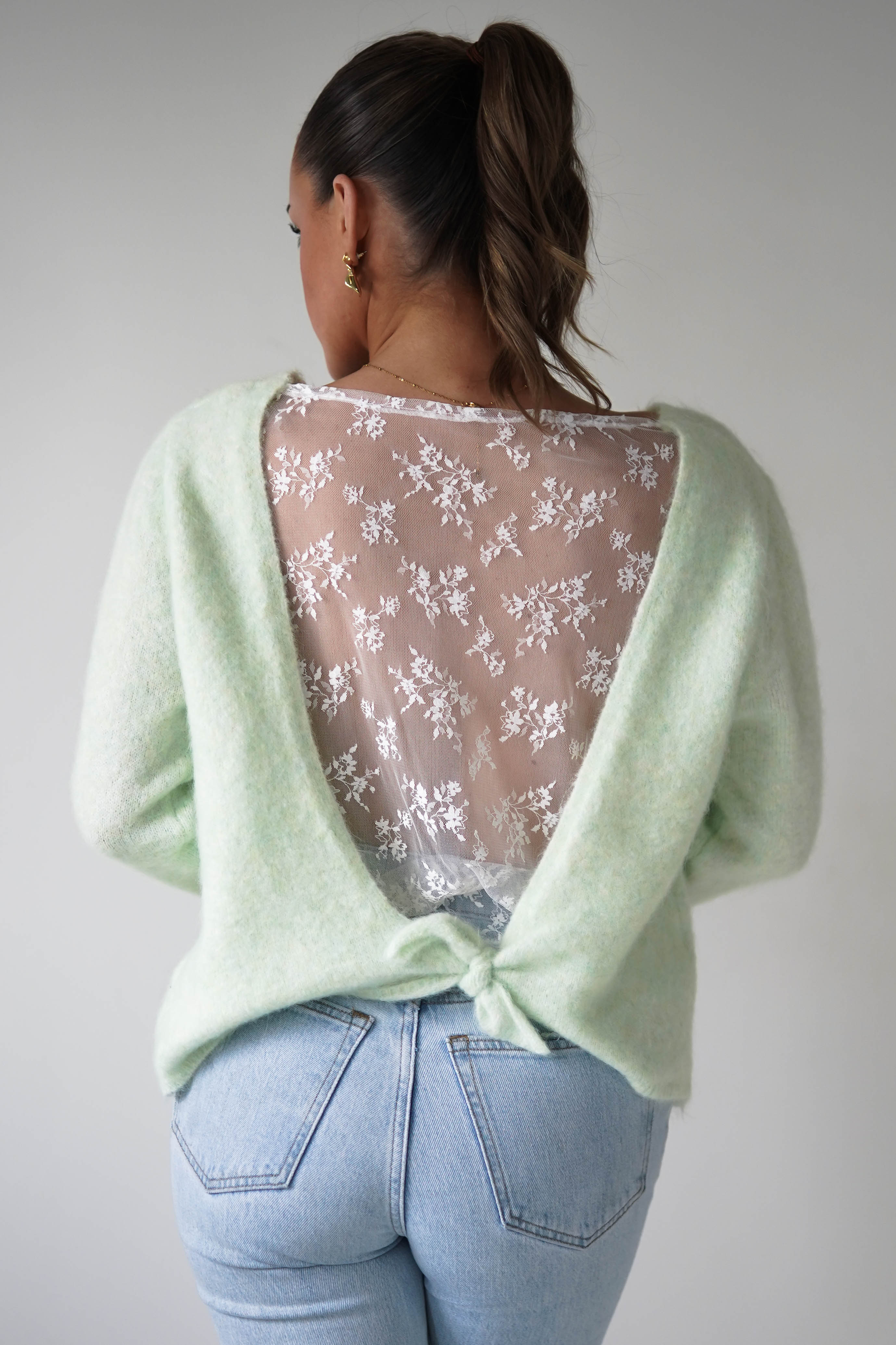 Oh Hello Clothing Women > Clothing > Knitwear ONE SIZE (6/12) 1*DONE- KILKY-Bow Back Detail Knit Jumper – GREEN YP1965 (Copy)