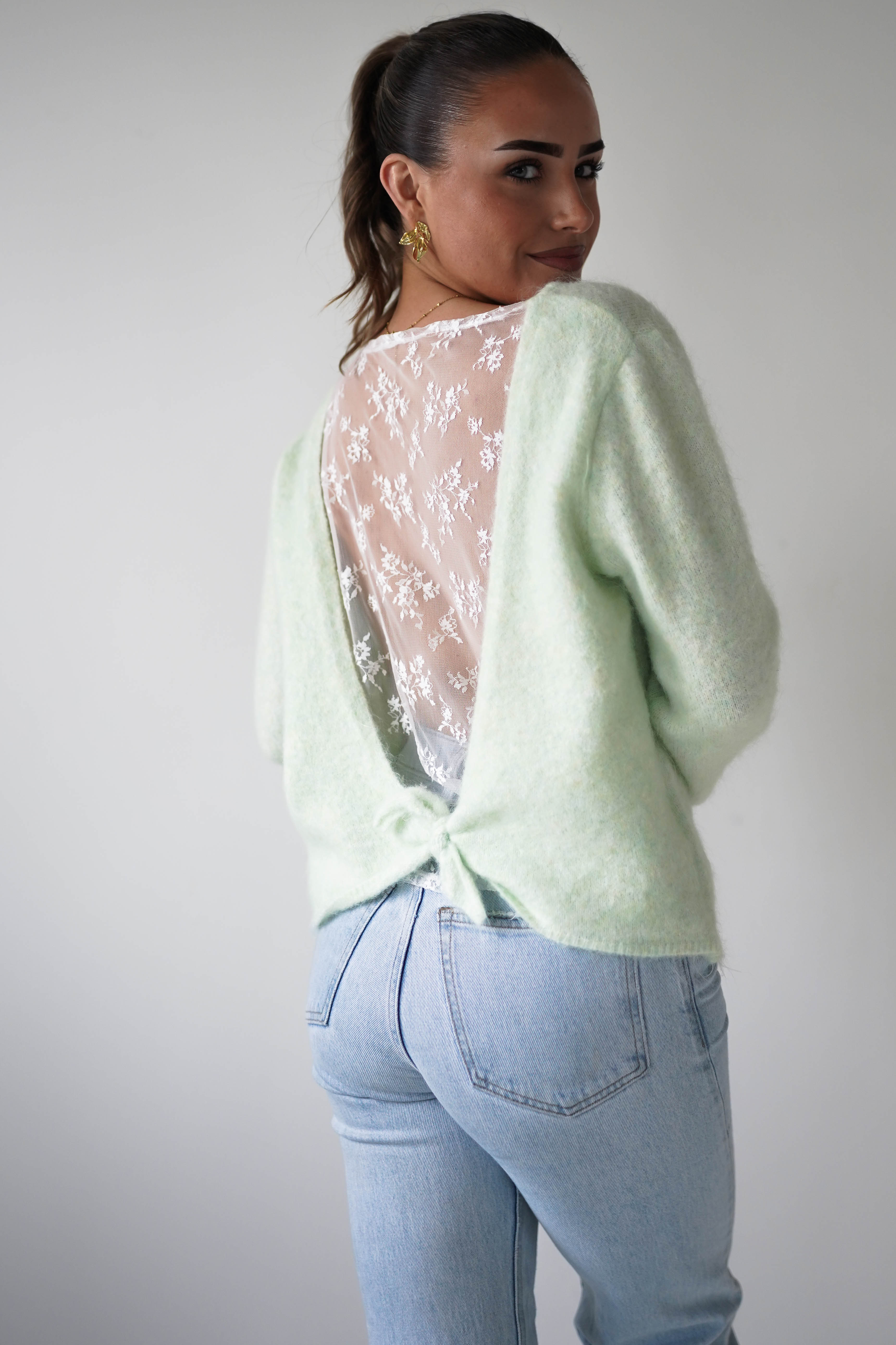 Oh Hello Clothing Women > Clothing > Knitwear ONE SIZE (6/12) 1*DONE- KILKY-Bow Back Detail Knit Jumper – GREEN YP1965 (Copy)