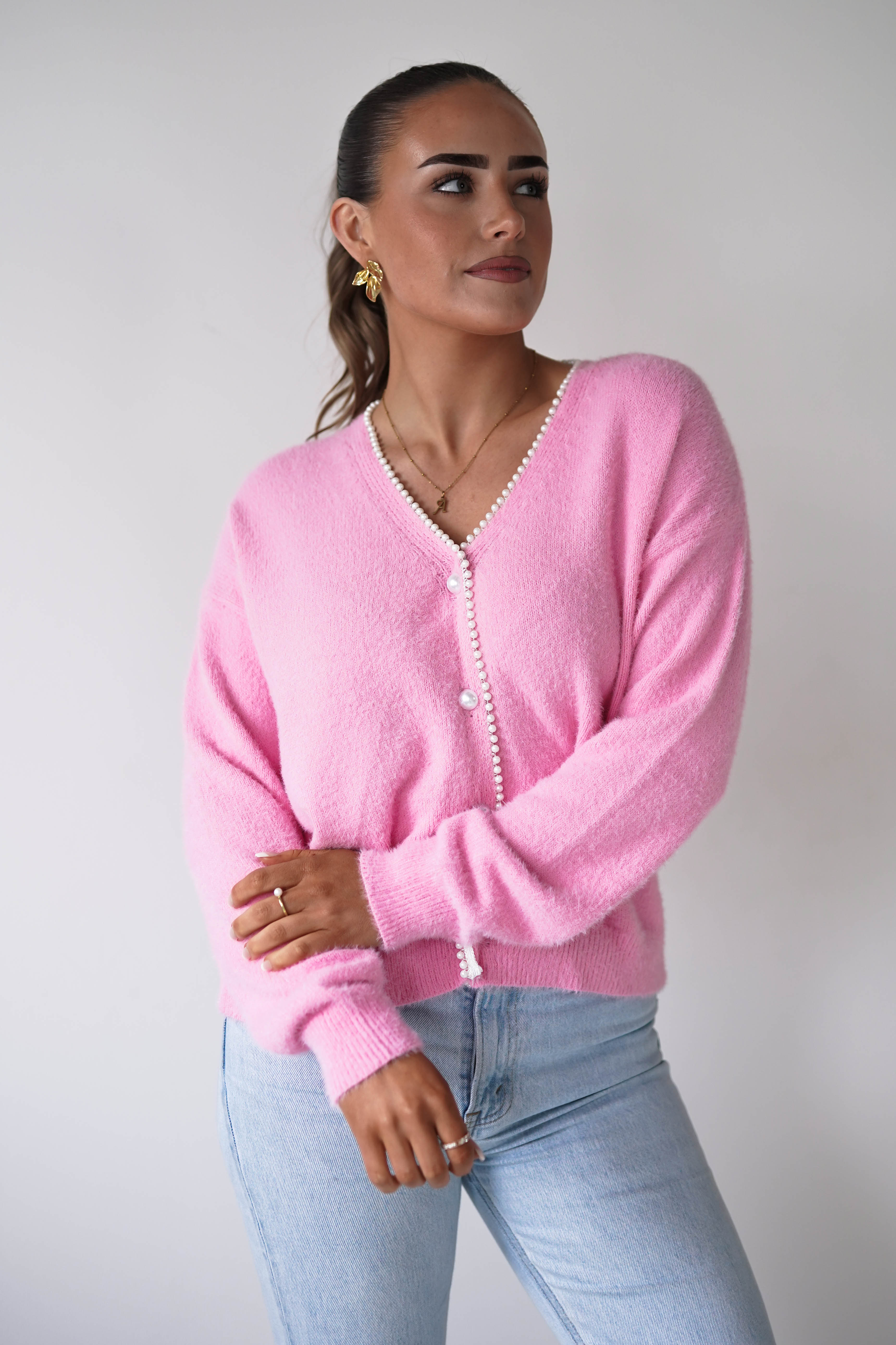 Oh Hello Clothing Women > Clothing > Knitwear ONE SIZE (6/12) 1*DONE- KILKY- PINK PEARL CARDIGAN- BP211