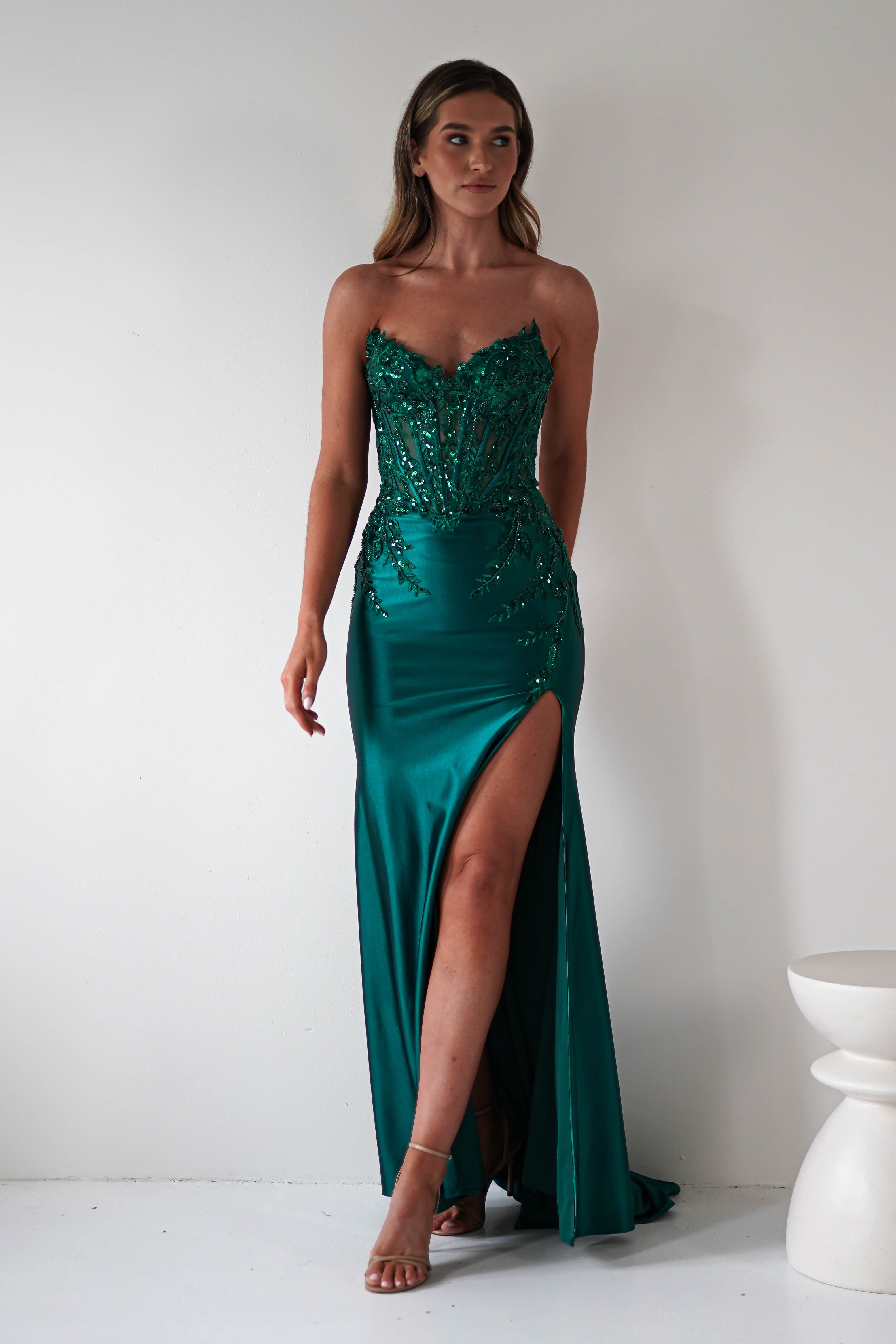 Dallas Luxe Embellished Gown | Emerald Green