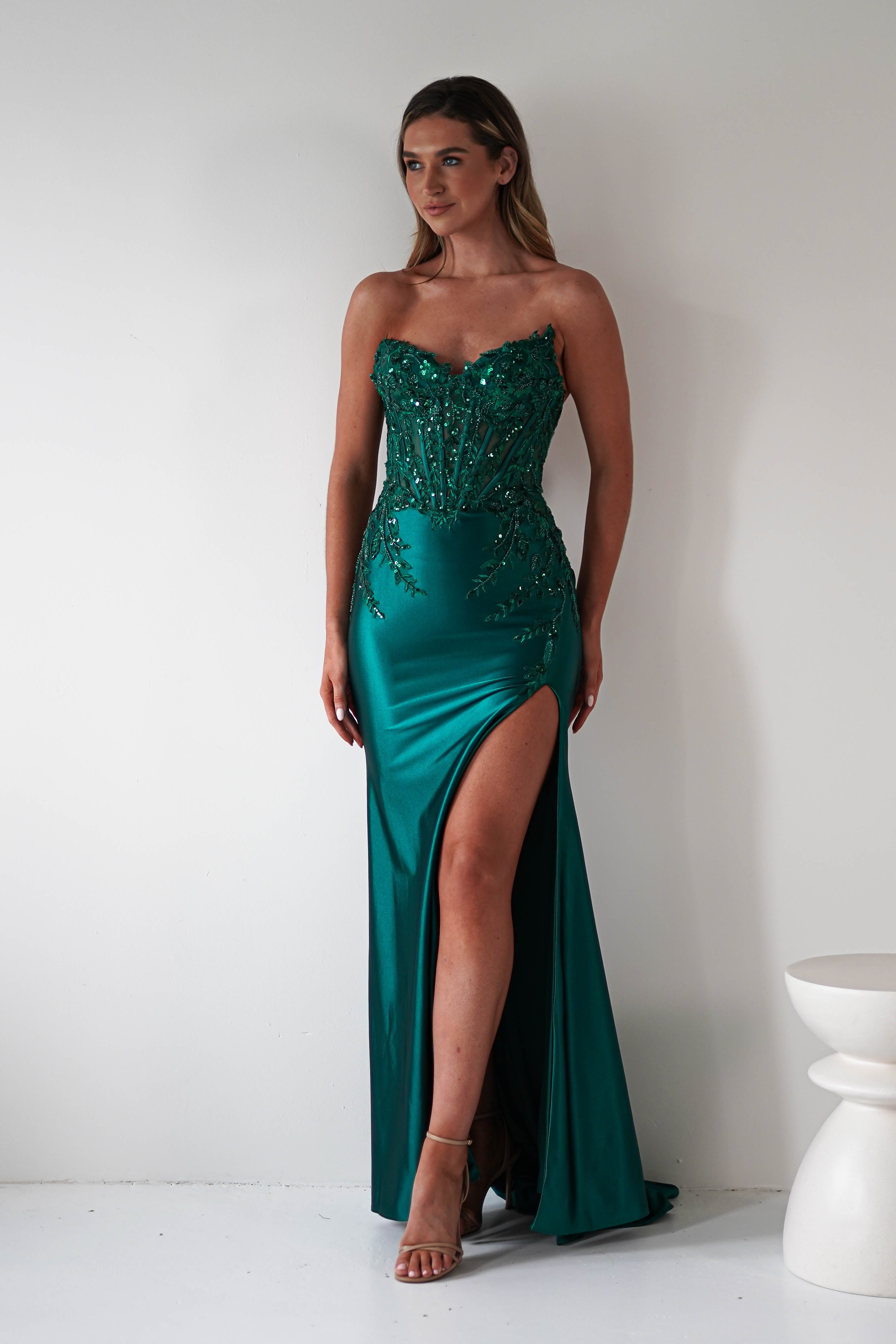 Dallas Luxe Embellished Gown | Emerald Green