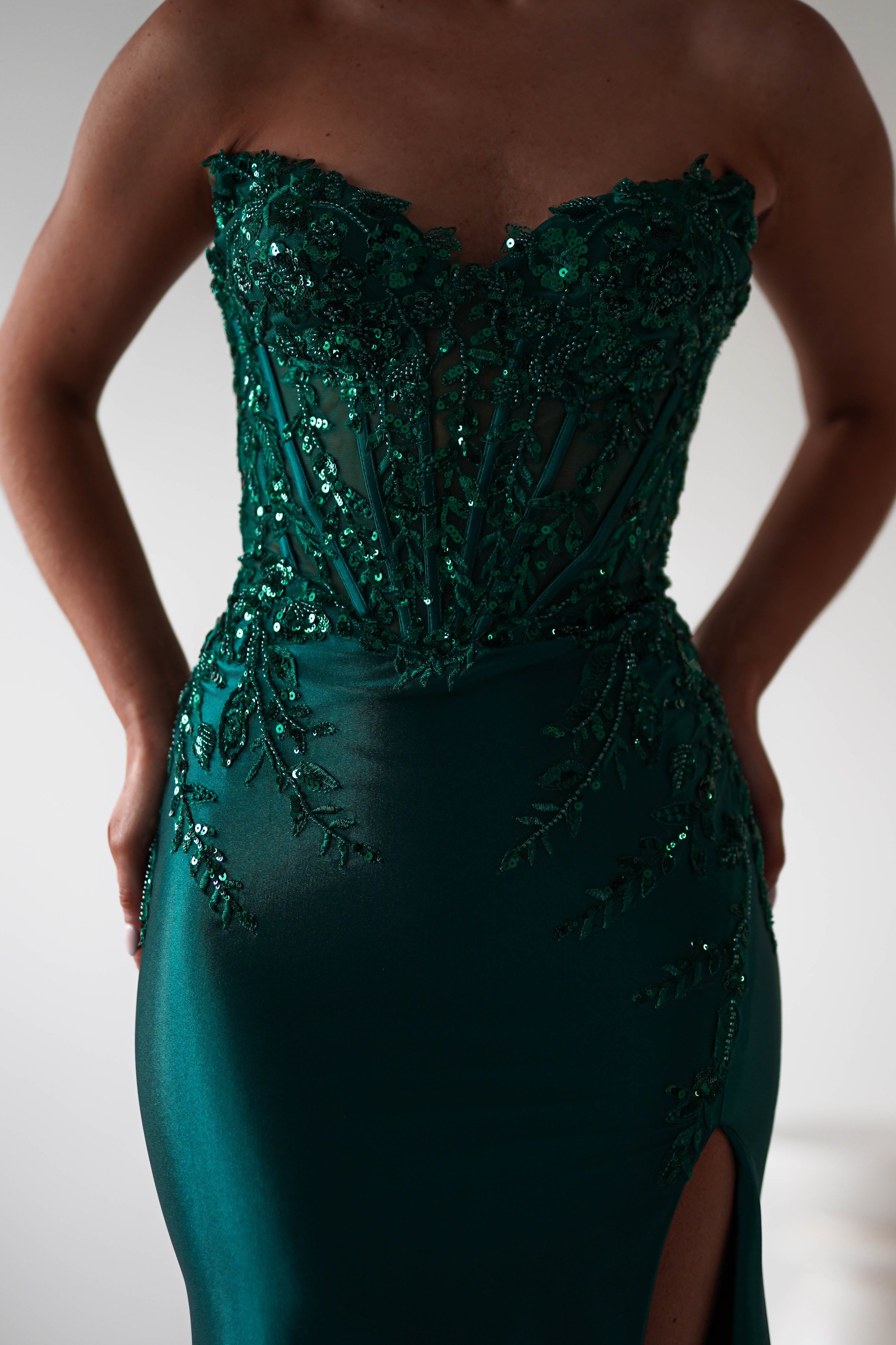 Dallas Luxe Embellished Gown | Emerald Green