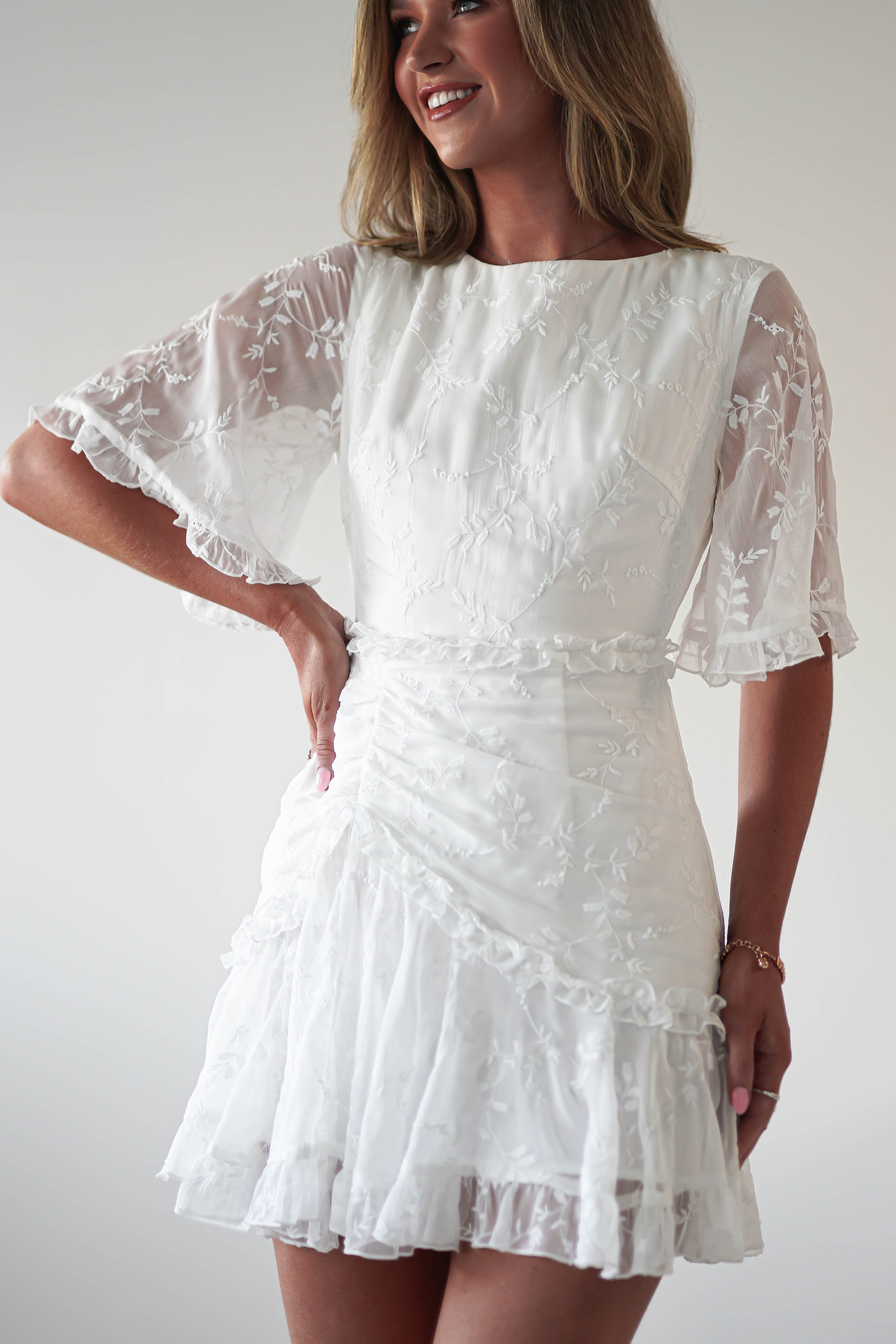 Amélie Boho Lace Detail Mini Dress | White | Oh Hello Clothing | XS (6)