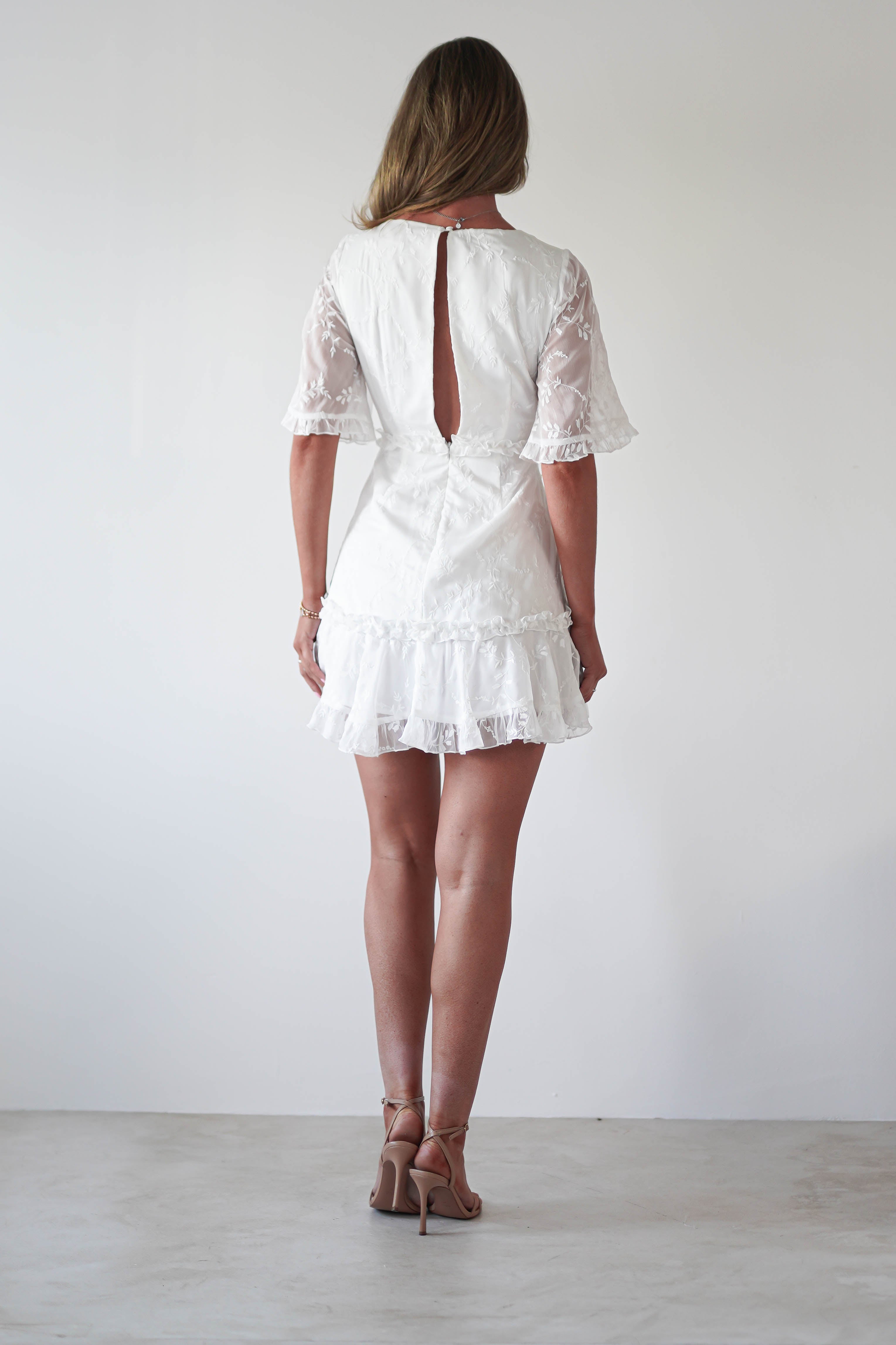 Amélie Boho Lace Detail Mini Dress | White | Oh Hello Clothing | XS (6)