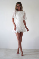 Amélie Boho Lace Detail Mini Dress | White | Graduation | Bride To Be Hen Dress | Oh Hello Clothing